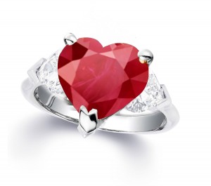 Custom Manufactured Three Stone Ruby & Diamond High Jewelry Ring