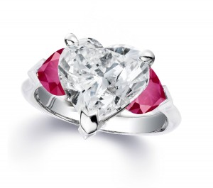 Custom Manufactured Three Stone Ruby & Diamond High Jewelry Ring