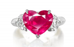 Made to Order Three Stone Heart Cut Ruby & Heart Shaped Diamond Designer Rings