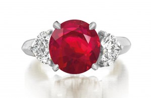 Made to Order Three Stone Round Cut Ruby & Heart Shaped Diamond Designer Rings