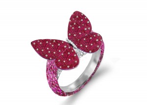 Delicate French Micro Pave Butterfly Rings Featuring Vivid Red Rubies & Sparkling Diamonds