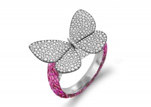 Delicate French Micro Pave Butterfly Rings Featuring Vivid Red Rubies & Sparkling Diamonds