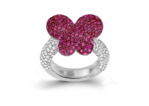 Delicate French Micro Pave Butterfly Rings Featuring Vivid Red Rubies & Sparkling Diamonds