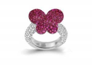 Delicate French Micro Pave Butterfly Rings Featuring Vivid Red Rubies & Sparkling Diamonds