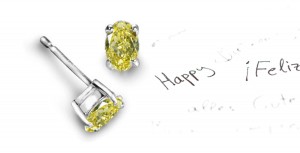 Recently Made Colored Diamonds Designer Collection - Colored Diamonds & White Diamonds Oval Yellow Diamond Earrings Available in Platinum or Gold Settings