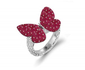 Delicate French Micro Pave Butterfly Rings Featuring Vivid Red Rubies & Sparkling Diamonds