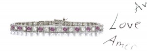 Rows of Pink Colored Diamonds & White Diamonds Fancy Blue Diamond Bracelet and Necklace