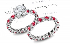 Made To Order in Gold: Its Large 1.0 Round Ruby atop French Pave Set Ruby & Diamond Ring & Ladies Band