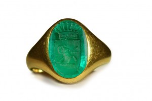 Velvety Green Luminous Circle on Stones Body: Ancient Rich Green Color & Vibrant Egypt Emerald Red Sea Signet Ring Picture Depicting The Figure of A Ram in Dark