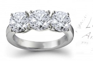 Three Stone Diamond Ring in Platinum & 14K White Yellow Gold