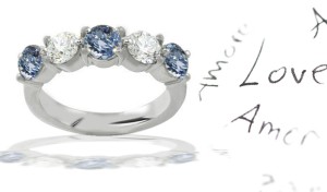 Blue Diamond & White Diamond Fancy Diamond Five Stone Wedding & Anniversary Ring in Platinum