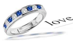 Nine Stone Blue Sapphire & Diamond Wedding Anniversary Band