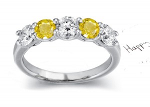 5 Stone Yellow Sapphire & Diamond Ring with Common Prongs