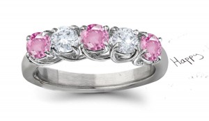 5 Stone Pink Sapphire Diamond Crossover Ring 14k White Gold