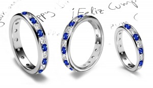 Glittering: Round Blue Sapphire and Diamond Eternity Band in Platinum Ring Size 3 to8